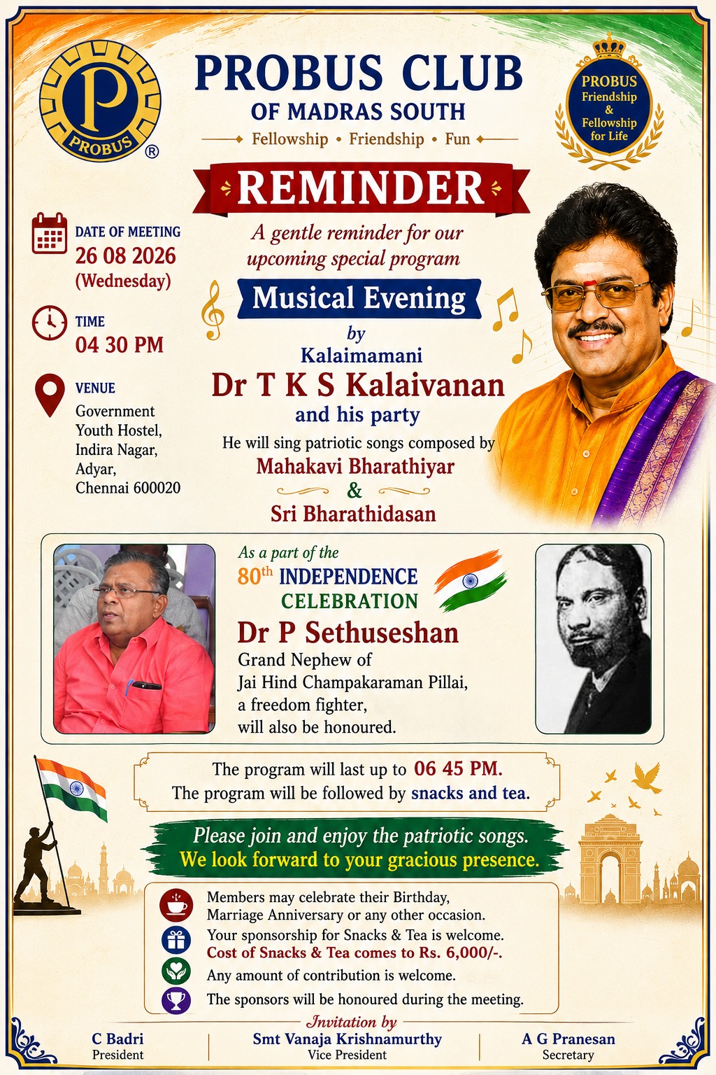 Musical Evening by Kalaimamani Dr TKS Kalaivanan