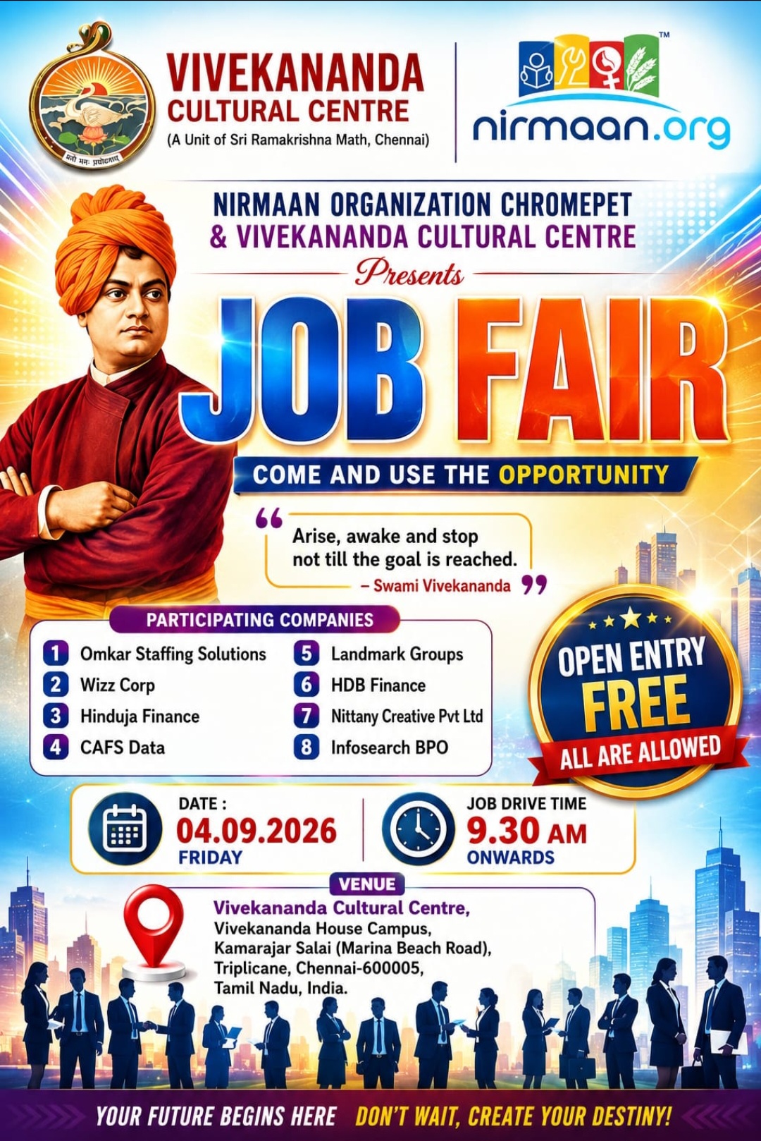 JOB Fair @ Vivekananda Cultural Center Chennai